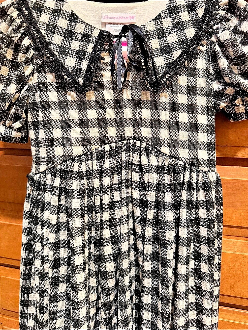 Bonnie Jean Black & White Dress with Gold Flecks Tailored Collar & Tie Back 🖤